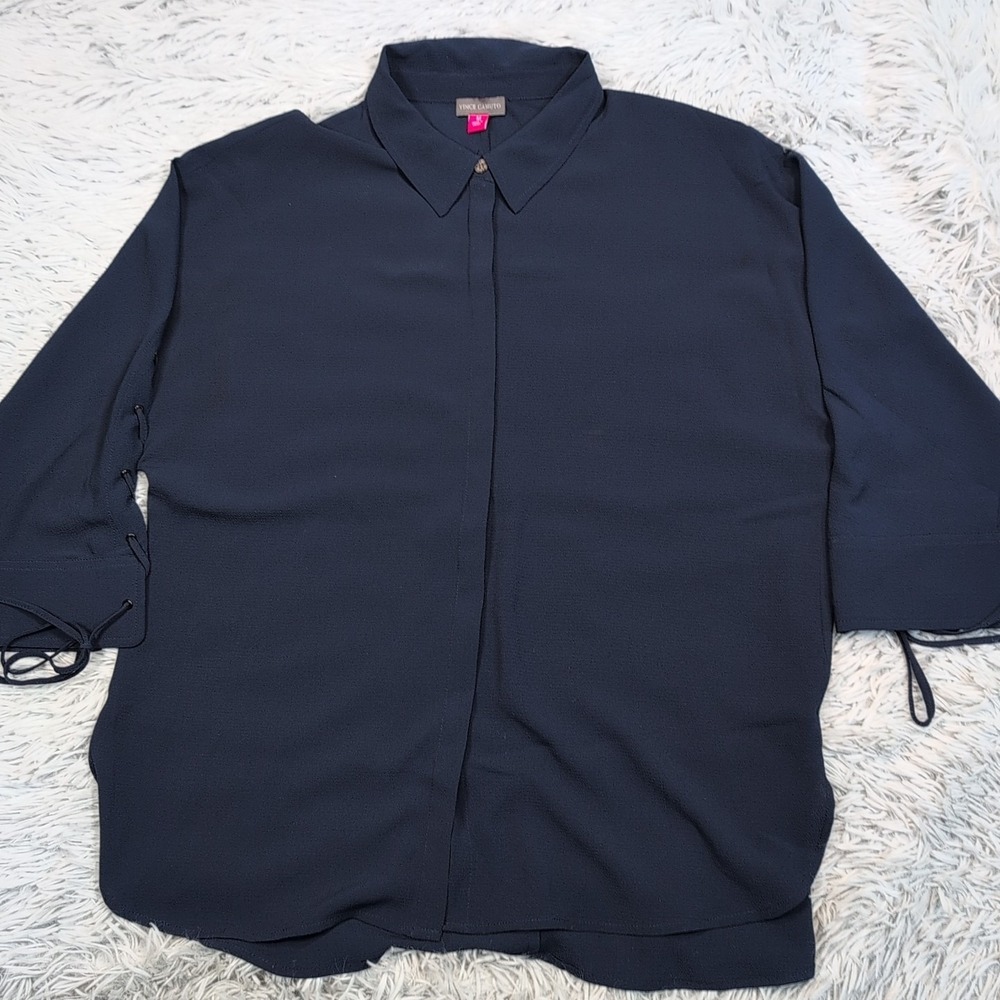 Vince Camuto Shirt Womens M Blue‎ Button Up Casual Preppy Comfort Career